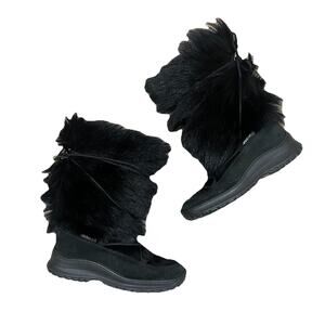 Oscar Sport Women’s Winter Size 40 Black Wool Lined Mid Calf Apres Ski Fur Boots